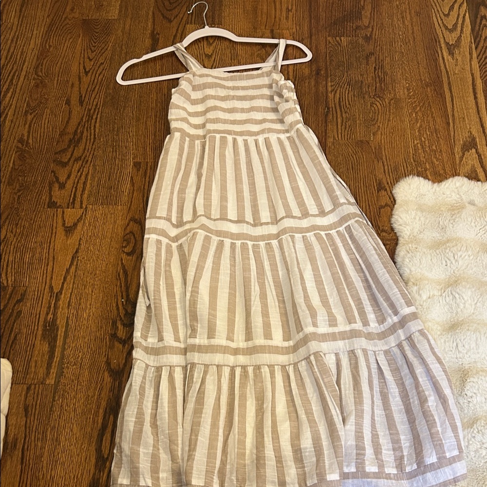 Tarina Tarantino Beige and White Striped Kids Dress